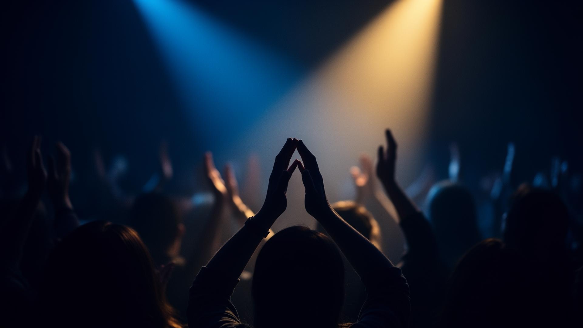 Mãos erguidas em adoração durante o culto